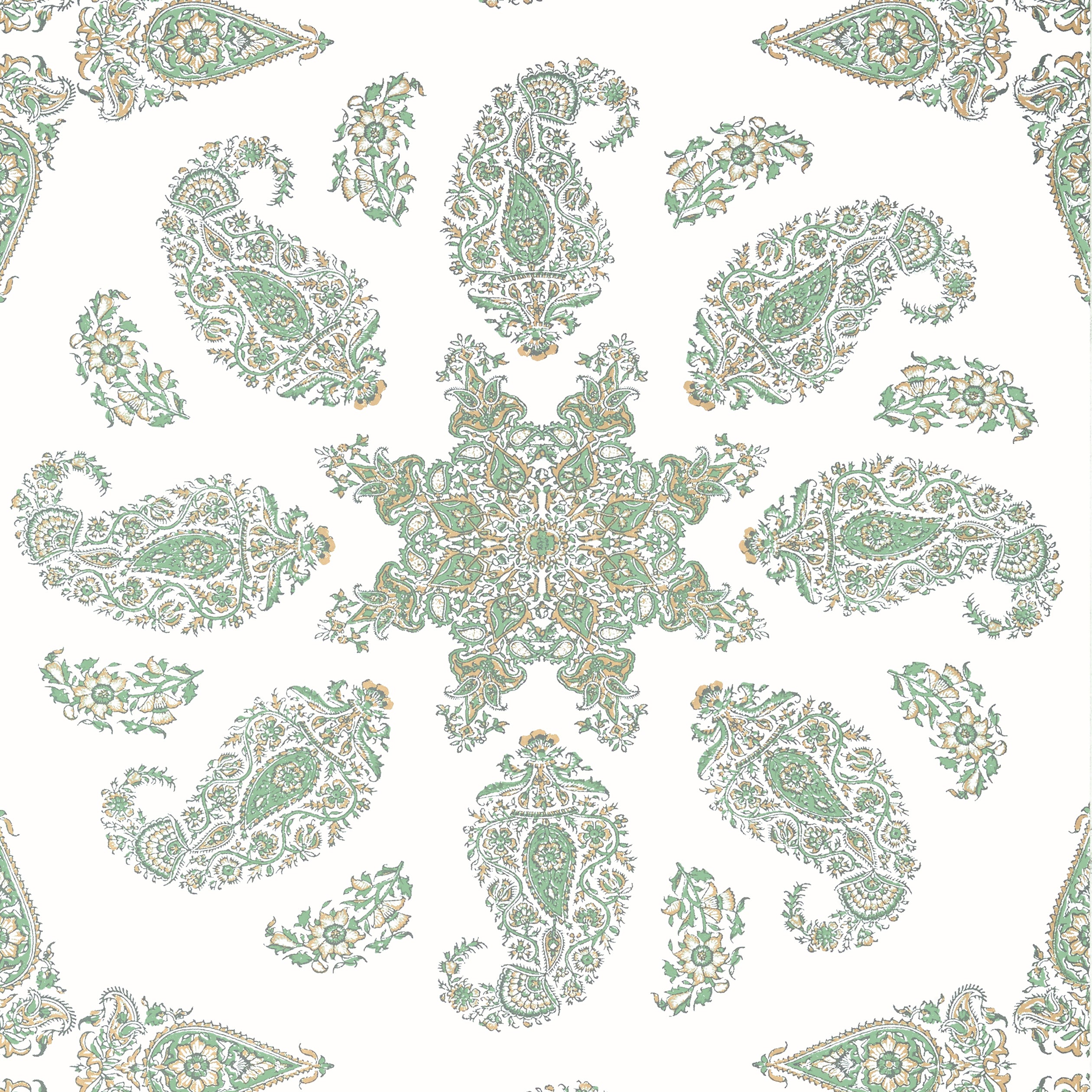 Thibaut East India Behang T36442 - Green and White