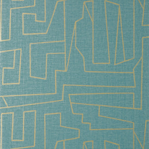 Thibaut Matrix Behang T41032 - Metallic Gold and Teal