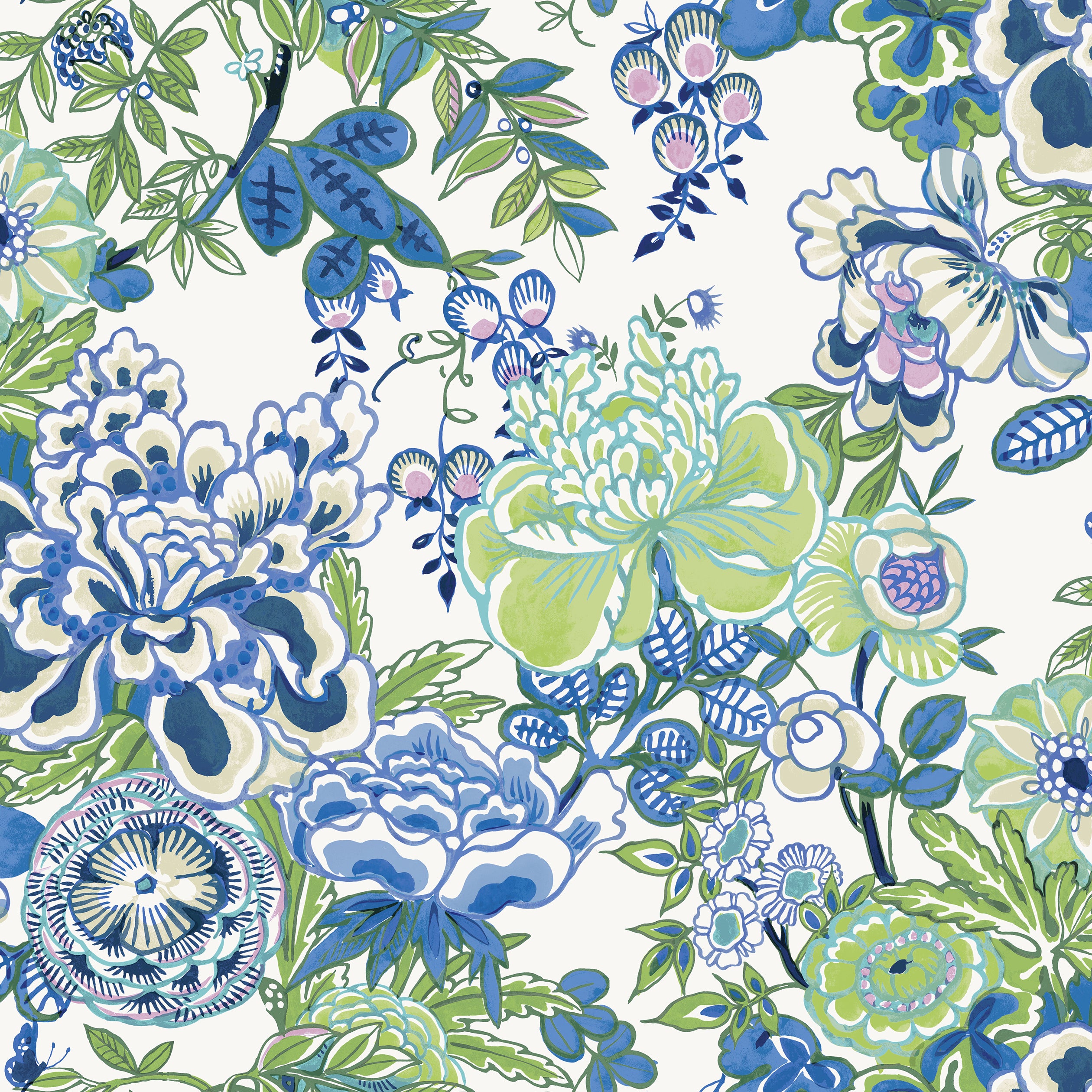 Thibaut Peony Garden Behang T42021 - Blue and Green