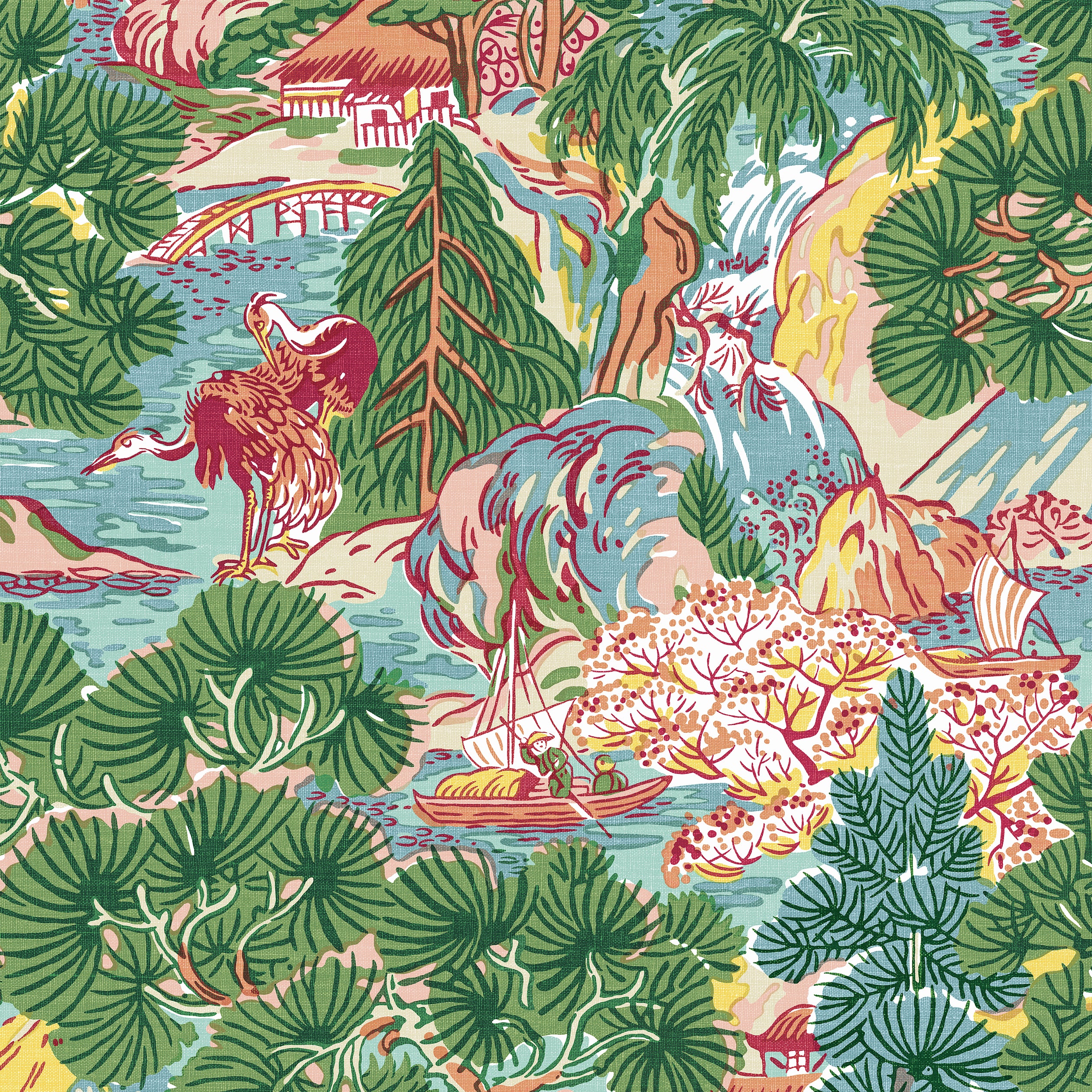 Thibaut Pagoda Trees Behang T42026 - Pink and Green