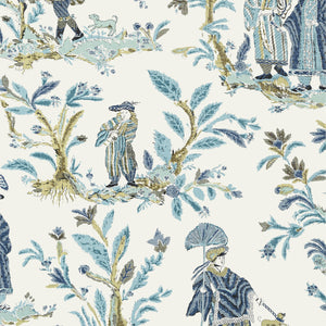Thibaut Royale Toile Behang T72574 - Turquoise and Navy