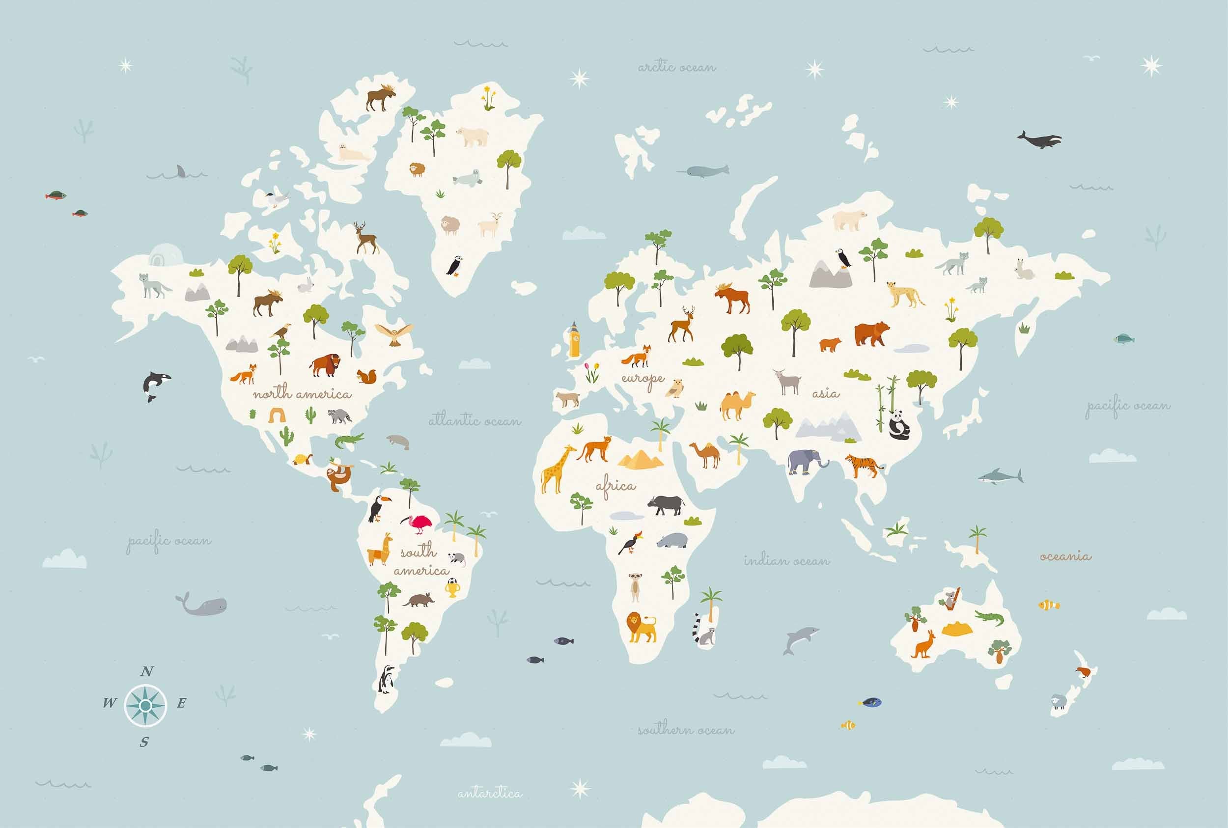 Coordonné Random Kids Animal Map behang 9700050 behang afbeelding 1