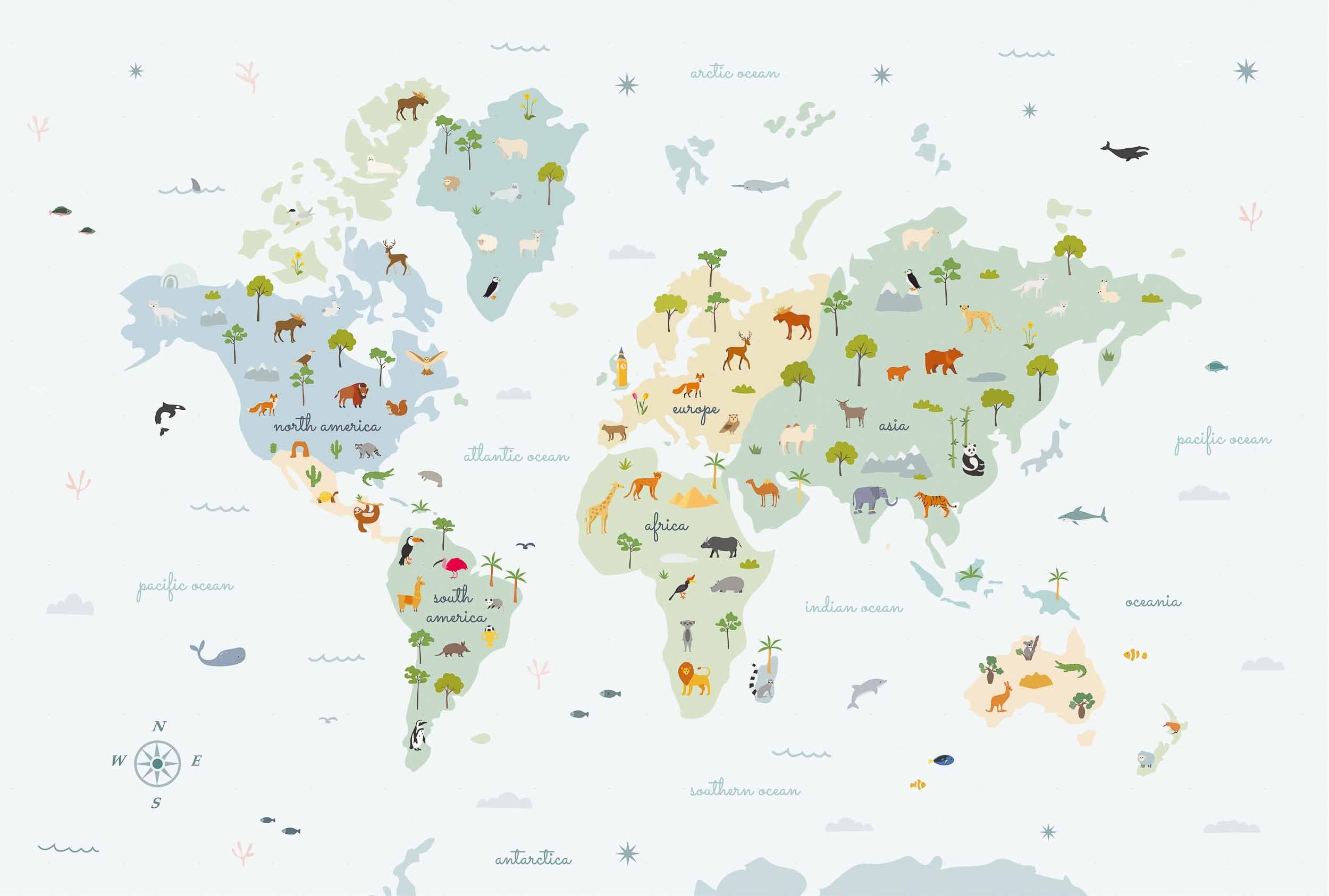 Coordonné Random Kids Animal Map behang 9700051 behang afbeelding 1
