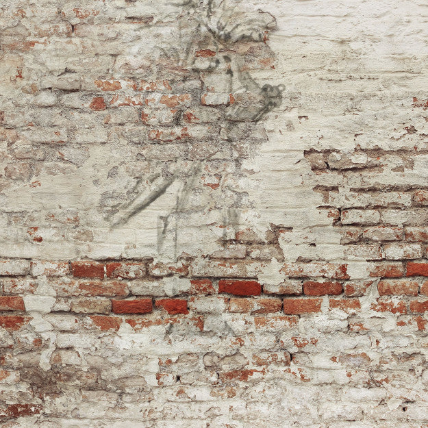 Les Dominotiers Antique Letters & Old Brick Wall Blanc Et Rouge Behang DOM 411