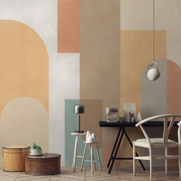 Les Dominotiers Arches Sand Yellow & Multicoloured Behang DOM 702
