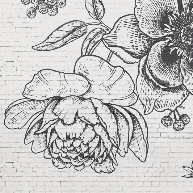 Les Dominotiers Black Flower Brick Wall Noir Et Blanc Behang DOM 402