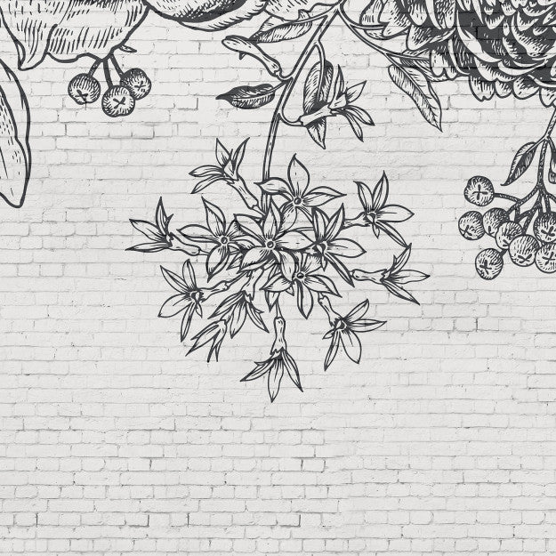 Les Dominotiers Black Flower Brick Wall Noir Et Blanc Behang DOM 402