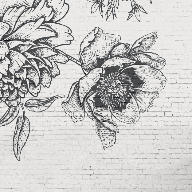 Les Dominotiers Black Flower Brick Wall Noir Et Blanc Behang DOM 402