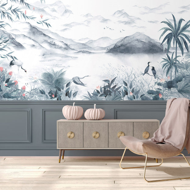 Les Dominotiers Blueish Grey Behang DOM 1008