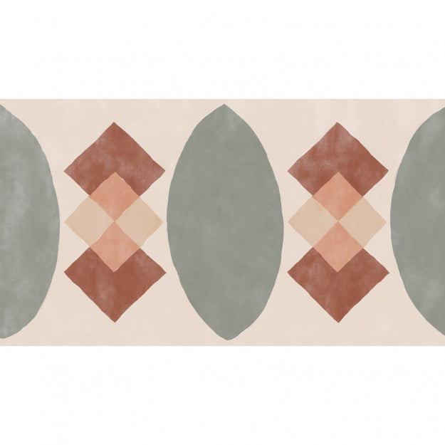 Les Dominotiers Checkmate Beige / Green / Terracota / Pink Behang DOM 701