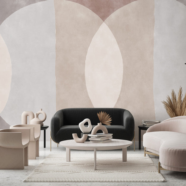 Les Dominotiers Circles Beige / Grey / Terracota Behang DOM 700