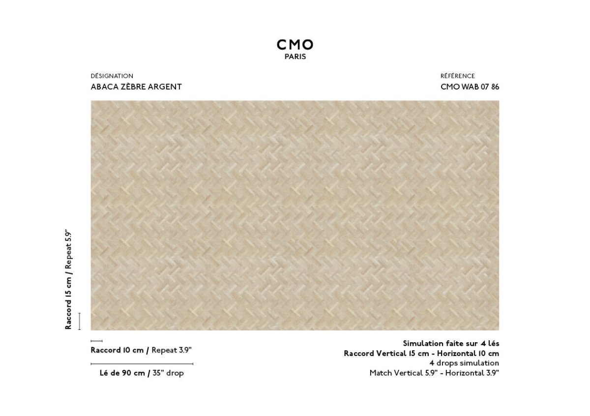 CMO Paris Abaca Zèbre Behang WAB 07 86 - Argent - LAB COLOUR THE WORLD