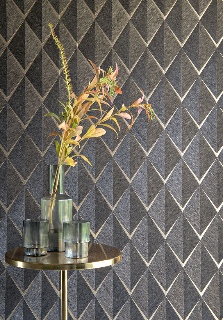 CMO Paris Sisal Losange Behang WSI 02 - Noir Or