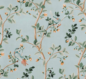 Coordonné Forbidden City Birds Prosperity Turquoise behang B00125 - LAB COLOUR THE WORLD