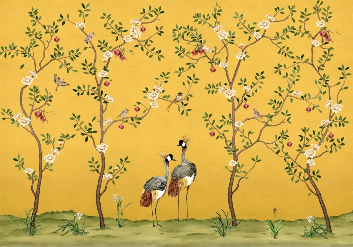 Coordonné Forbidden City Crowned Crane Amber behang B00162 - LAB COLOUR THE WORLD
