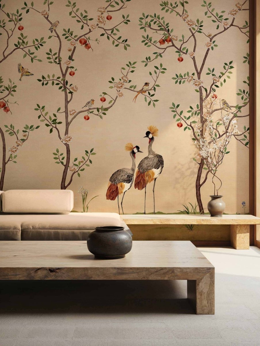 Coordonné Forbidden City Crowned Crane Nacre behang B00164 - LAB COLOUR THE WORLD