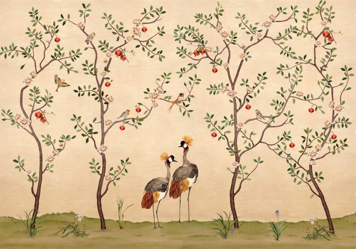 Coordonné Forbidden City Crowned Crane Nacre behang B00164 - LAB COLOUR THE WORLD