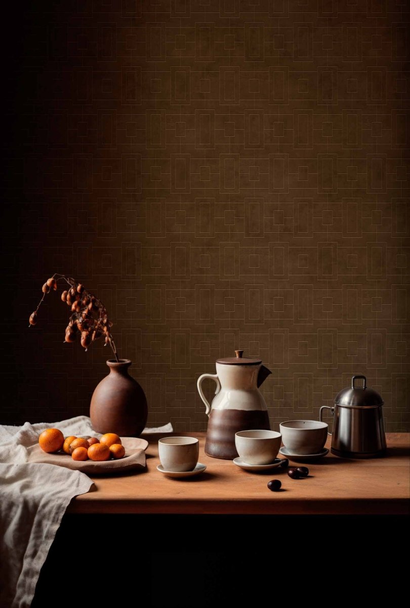 Coordonné Lattice Fretwork Chocolate behang B00509 - LAB COLOUR THE WORLD