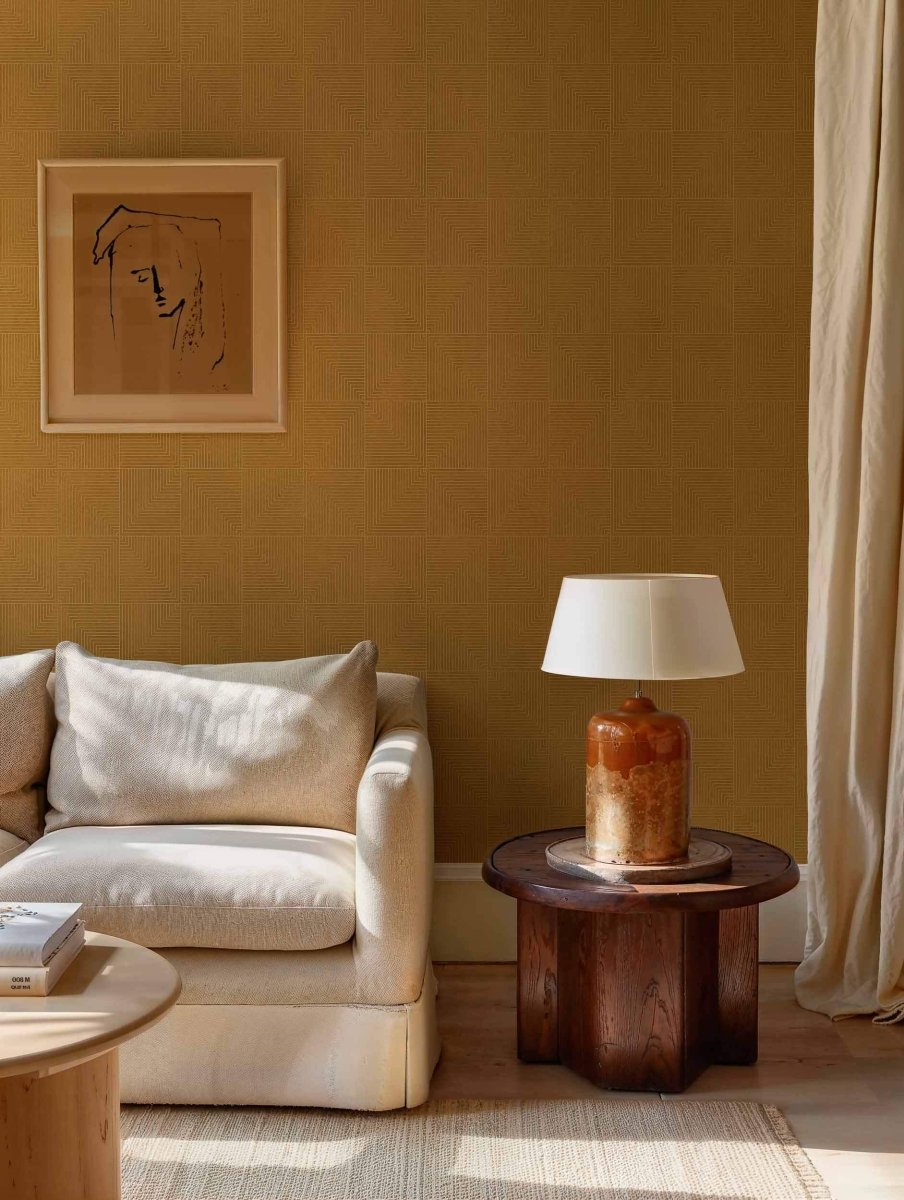 Coordonné Lattice Tetragonal Curry behang B00512 - LAB COLOUR THE WORLD