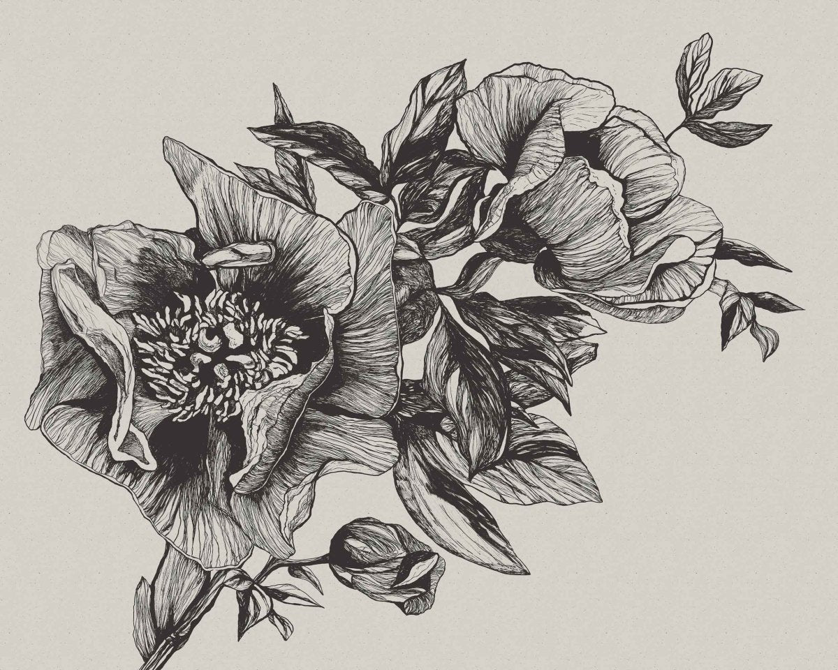 Coordonné Naturae Giant Peonies Ink behang 9500700 - LAB COLOUR THE WORLD