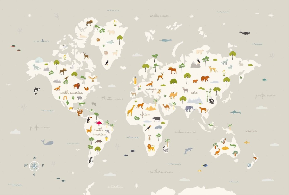 Coordonné Random Kids Animal Map Cloud behang 9700052 - LAB COLOUR THE WORLD