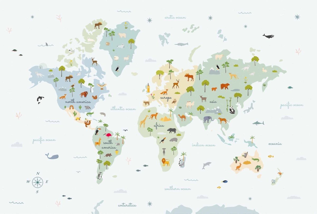 Coordonné Random Kids Animal Map Prisma behang 9700051 - LAB COLOUR THE WORLD