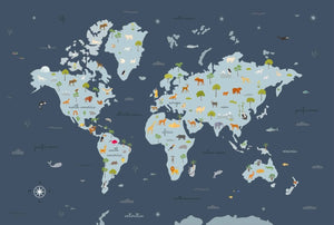 Coordonné Random Kids Animal Map Wave behang 9700053 - LAB COLOUR THE WORLD