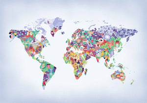 Coordonné Random Kids Diversity Map Lilac behang 9700060 - LAB COLOUR THE WORLD