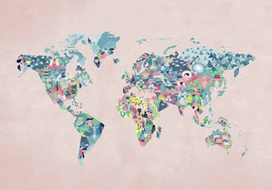 Coordonné Random Kids Diversity Map Peach behang 9700062 - LAB COLOUR THE WORLD