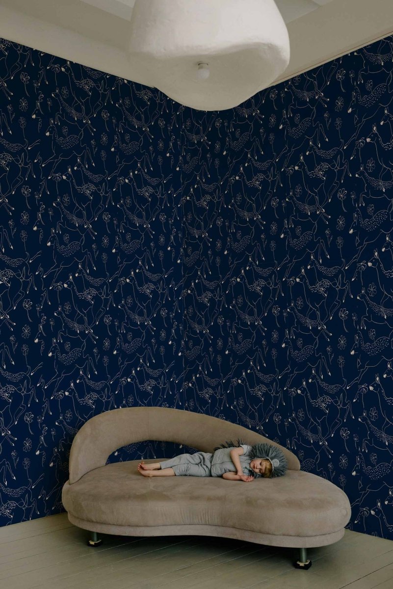 Coordonné Random Kids Jumping bambis Marine behang 9700165 - LAB COLOUR THE WORLD