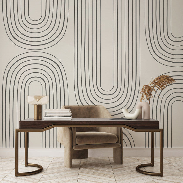 Les Dominotiers Curves Black & Beige Behang DOM 704