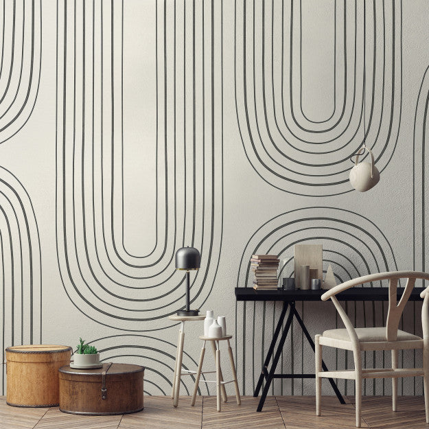Les Dominotiers Curves Black & Beige Behang DOM 704