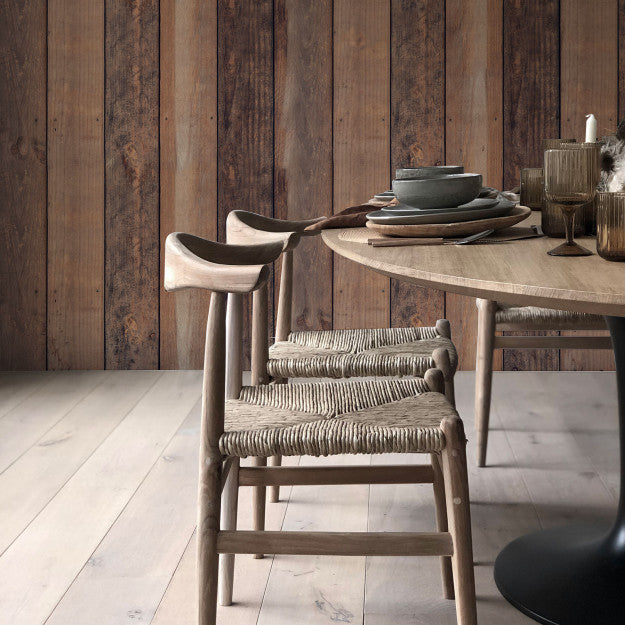 Les Dominotiers Dark Wood Wall Marron Behang DOM 422