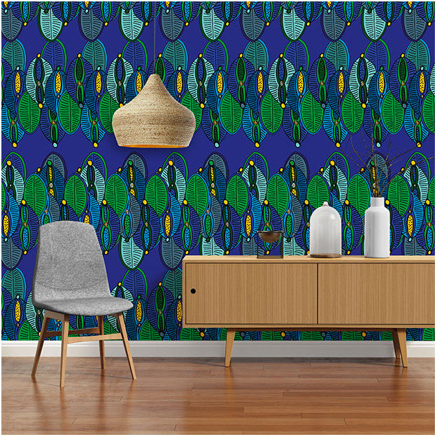 Les Dominotiers Dinka Bleu Behang DOM 165-2