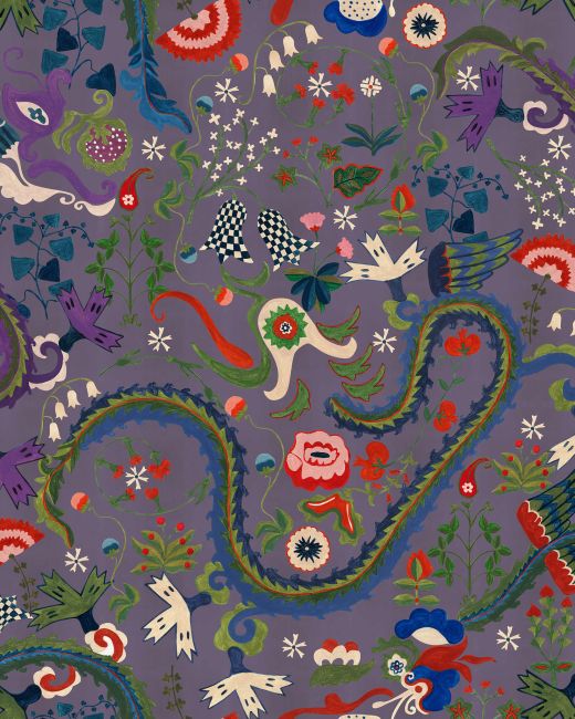 Mind The Gap Dragon Flower Purple Behang