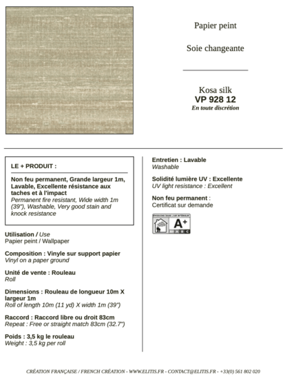 ÉLITIS Kosa Silk Behang VP 928 12 - LAB COLOUR THE WORLD