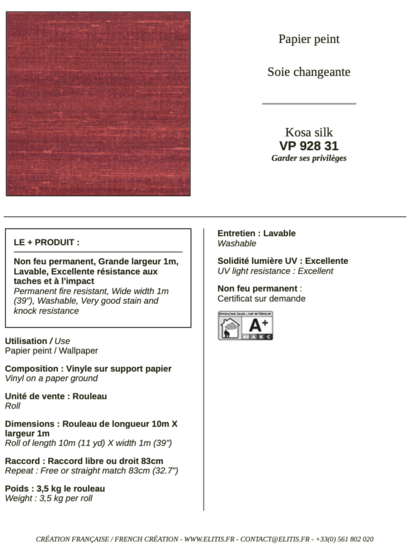 ÉLITIS Kosa Silk Behang VP 928 31 - LAB COLOUR THE WORLD