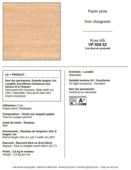 ÉLITIS Kosa Silk Behang VP 928 52 - LAB COLOUR THE WORLD