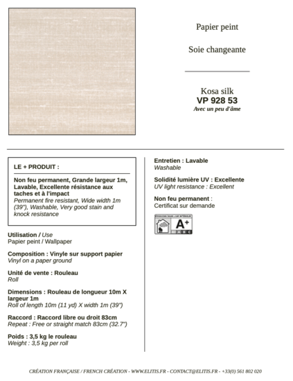ÉLITIS Kosa Silk Behang VP 928 53 - LAB COLOUR THE WORLD