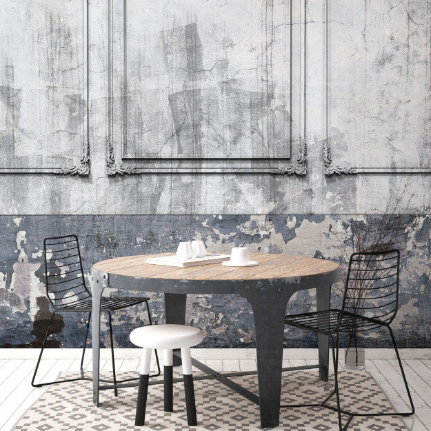 Les Dominotiers Frame Patina Wall Gris Et Bleu Behang DOM 412