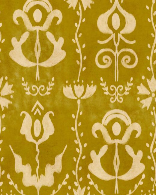 Mind The Gap Grandma's Stencil Mustard Behang