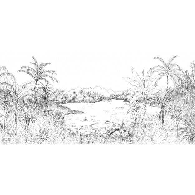 Les Dominotiers Hanalei Black Black & White Behang DOM 502