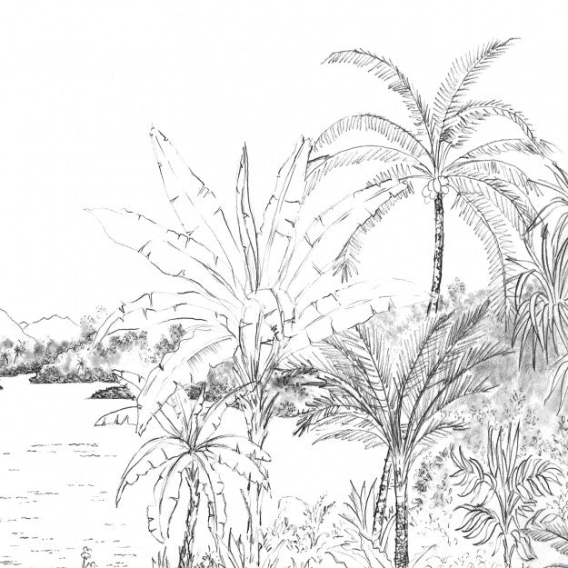 Les Dominotiers Hanalei Black Black & White Behang DOM 502