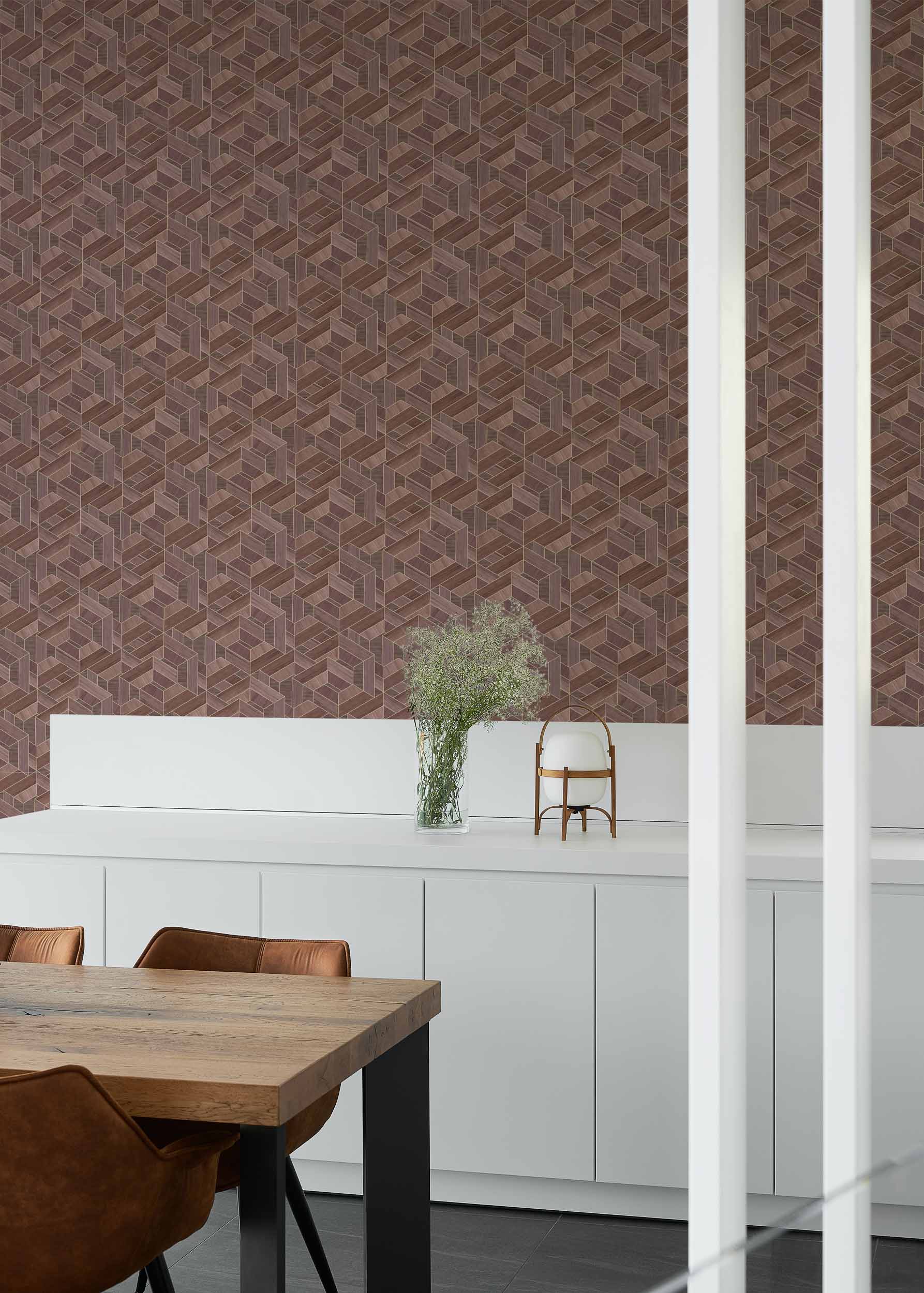 Coordonné Woodcraft Hexagon behang A00447 sfeer afbeelding 2