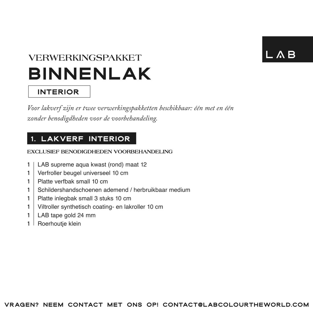 lakverf (interior) verwerkingspakket - LAB COLOUR THE WORLD