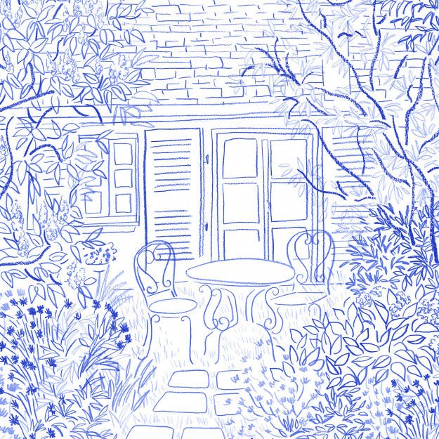 Les Dominotiers Coin De Jardin Bleu Behang DOM 3007 - LAB COLOUR THE WORLD