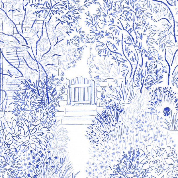 Les Dominotiers Coin De Jardin Bleu Behang DOM 3007 - LAB COLOUR THE WORLD