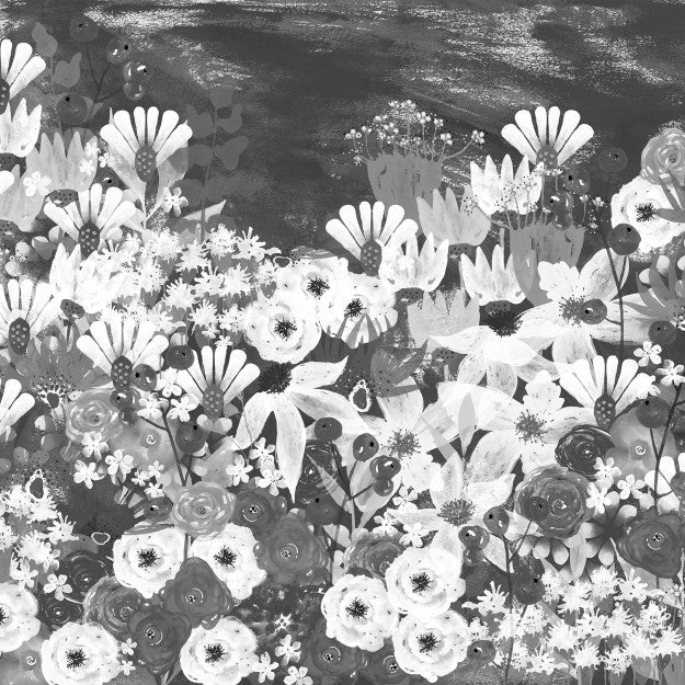 Les Dominotiers Jardin Fleuri Noir Et Blanc Behang DOM 3016 - LAB COLOUR THE WORLD