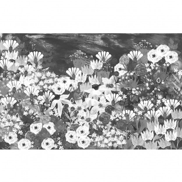Les Dominotiers Jardin Fleuri Noir Et Blanc Behang DOM 3016 - LAB COLOUR THE WORLD