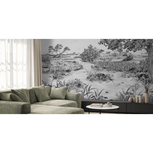 Les Dominotiers Le marais des Aigrettes N&B Behang DOM 5012 - LAB COLOUR THE WORLD